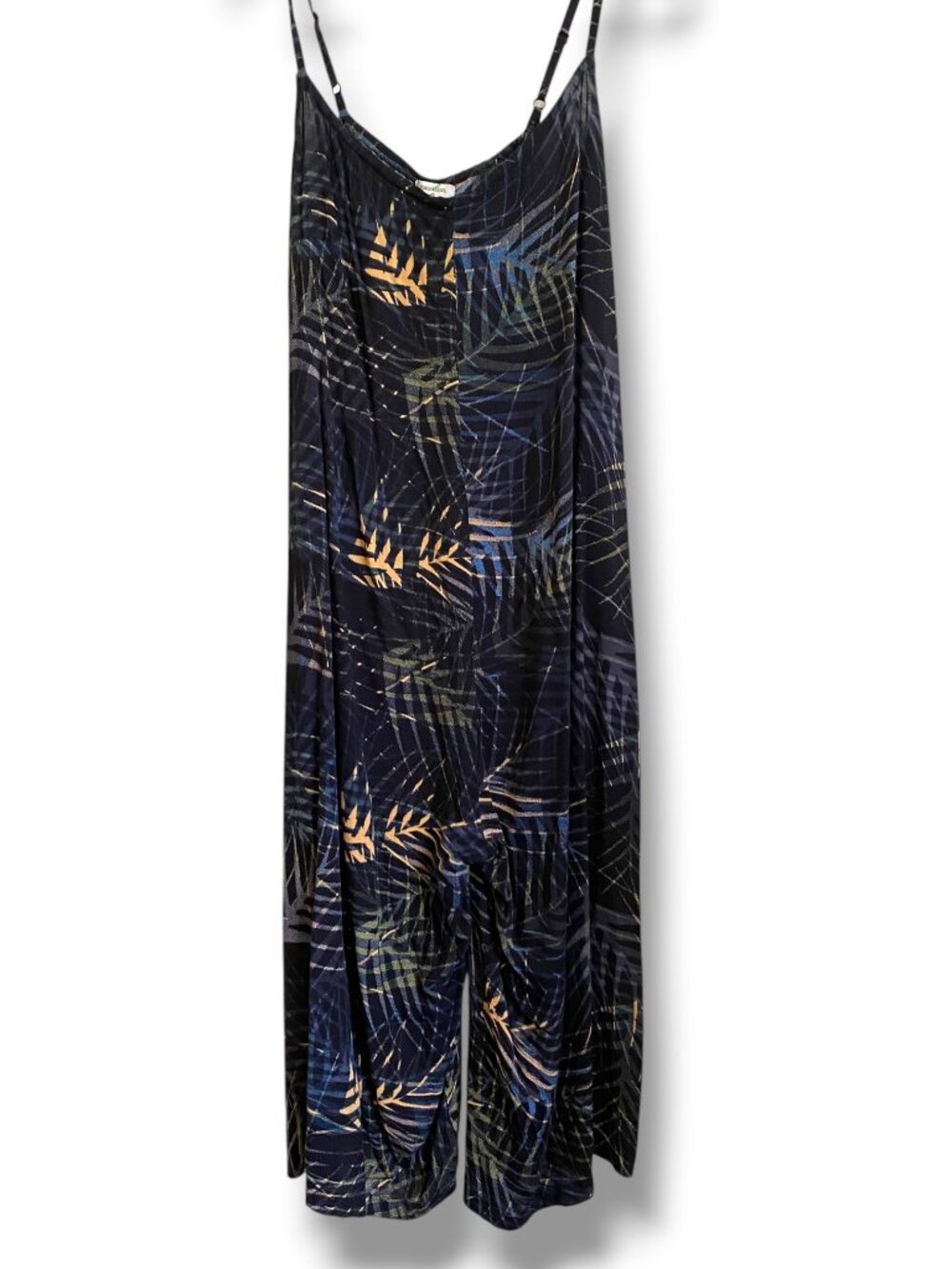 World Market Tropical Palm Harem Jumpsuit Black Boho S/M